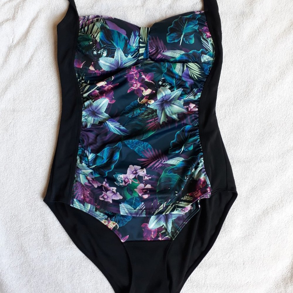 Black and blue floral swimsuit